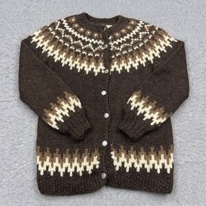 VTG Hilda LTD Sweater Women's Medium Brown Icelandic 100% Wool Cardigan Nordic